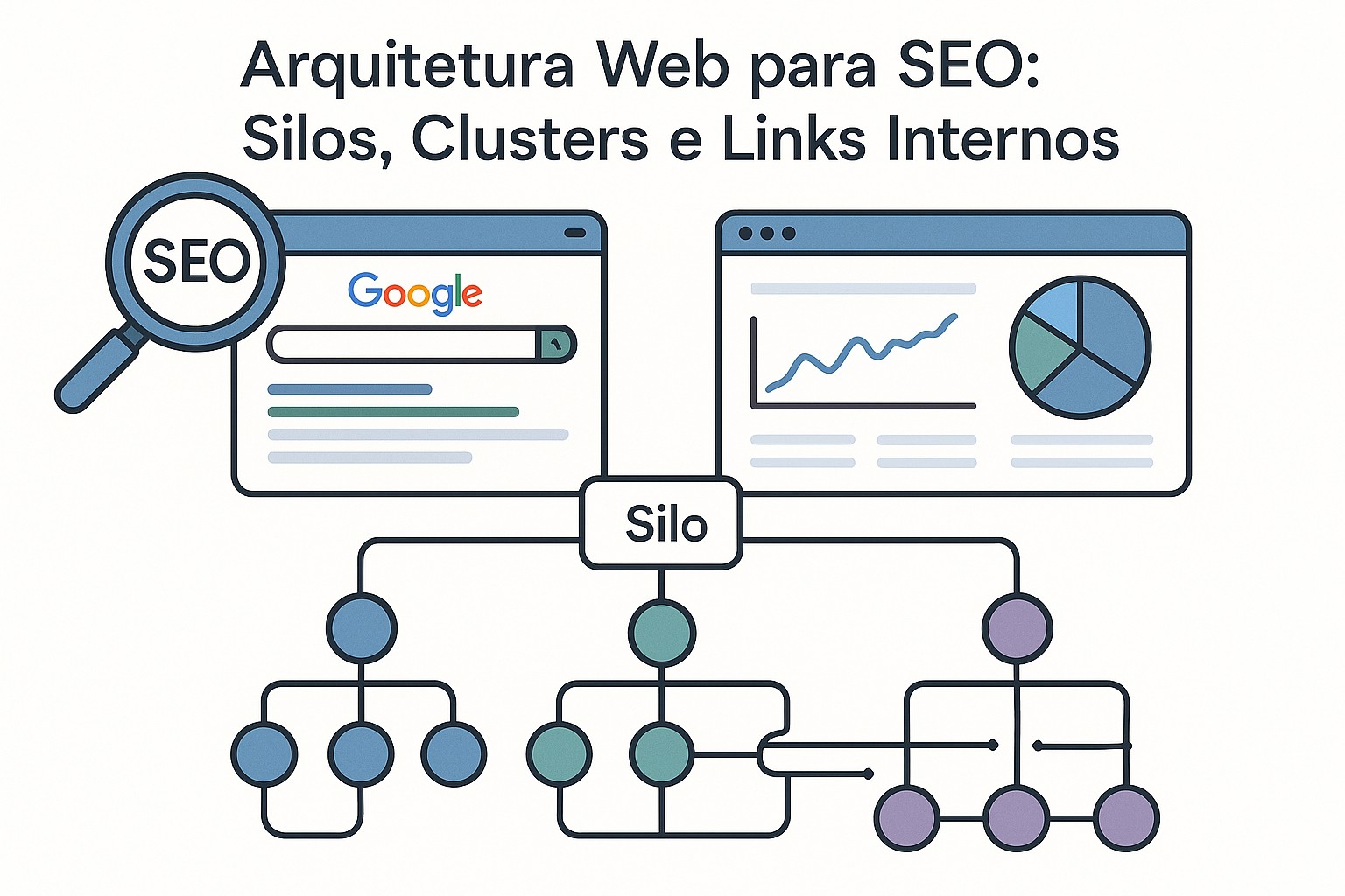 Mapa de estrutura web ideal para posicionamento: home, categorias, páginas pilar e conteúdo de suporte