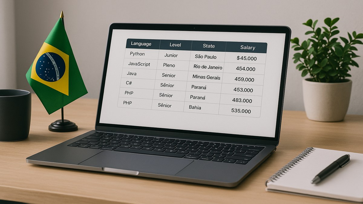 Salário de desenvolvedor de software no brasil 2026: tabela por linguagem, nível e estado