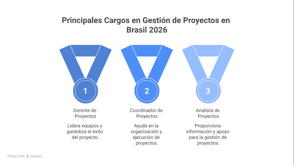 Infográfico mostrando os pilares da carreira em gestão de projetos no Brasil: Formação, Certificações, Experiência e Power Skills.