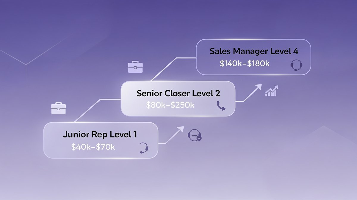 Roadmap de carreira em vendas mostrando os 4 níveis de progressão