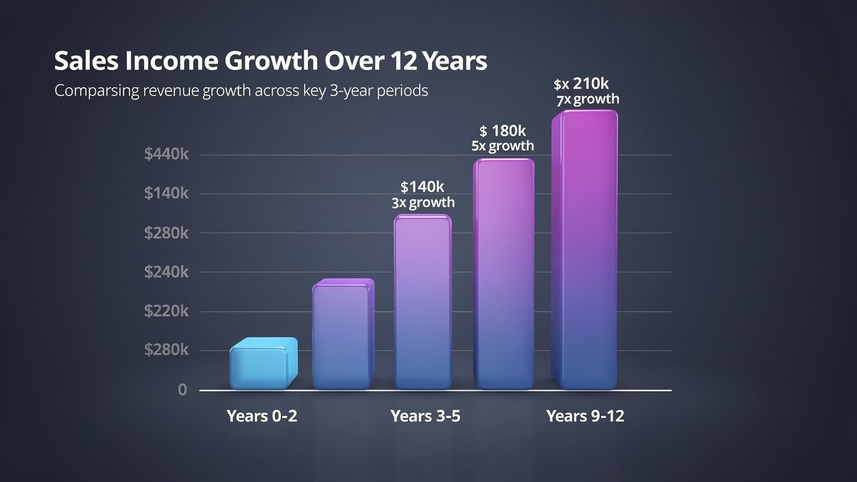 Comparativo de crescimento salarial por nível em carreira de vendas