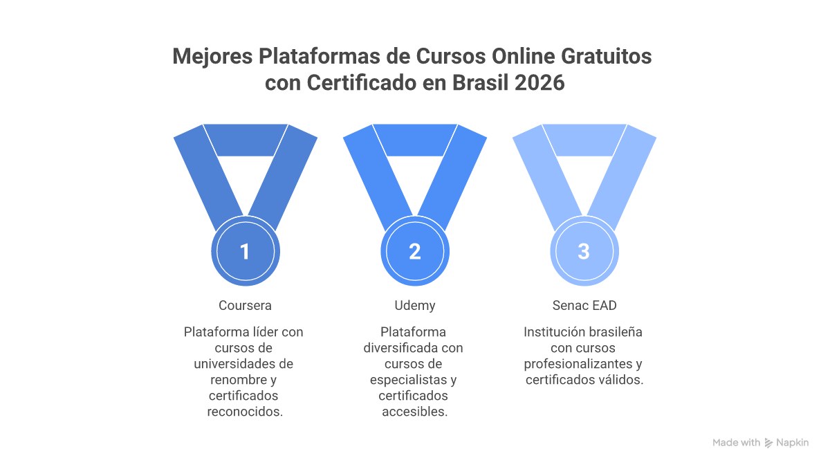 Infográfico mostrando os passos para escolher, cursar e validar um curso online gratuito com certificado no Brasil.