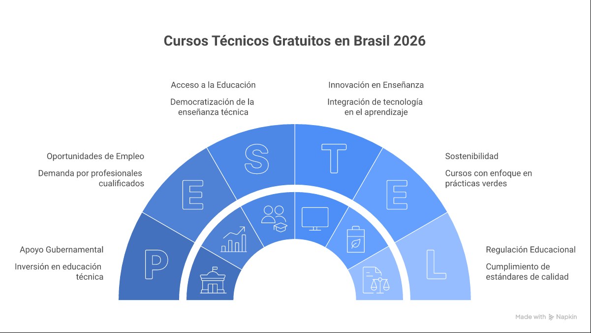 Infográfico mostrando os passos para conseguir uma vaga em um curso técnico gratuito no Brasil, incluindo pesquisa da instituição, verificação dos requisitos, preparação para o processo seletivo e realização da matrícula.