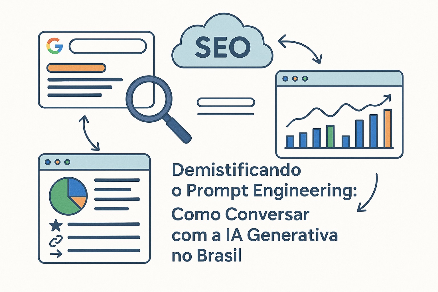 Diagrama de técnicas de prompt engineering: instruções claras, exemplos few-shot e estrutura de prompts eficazes