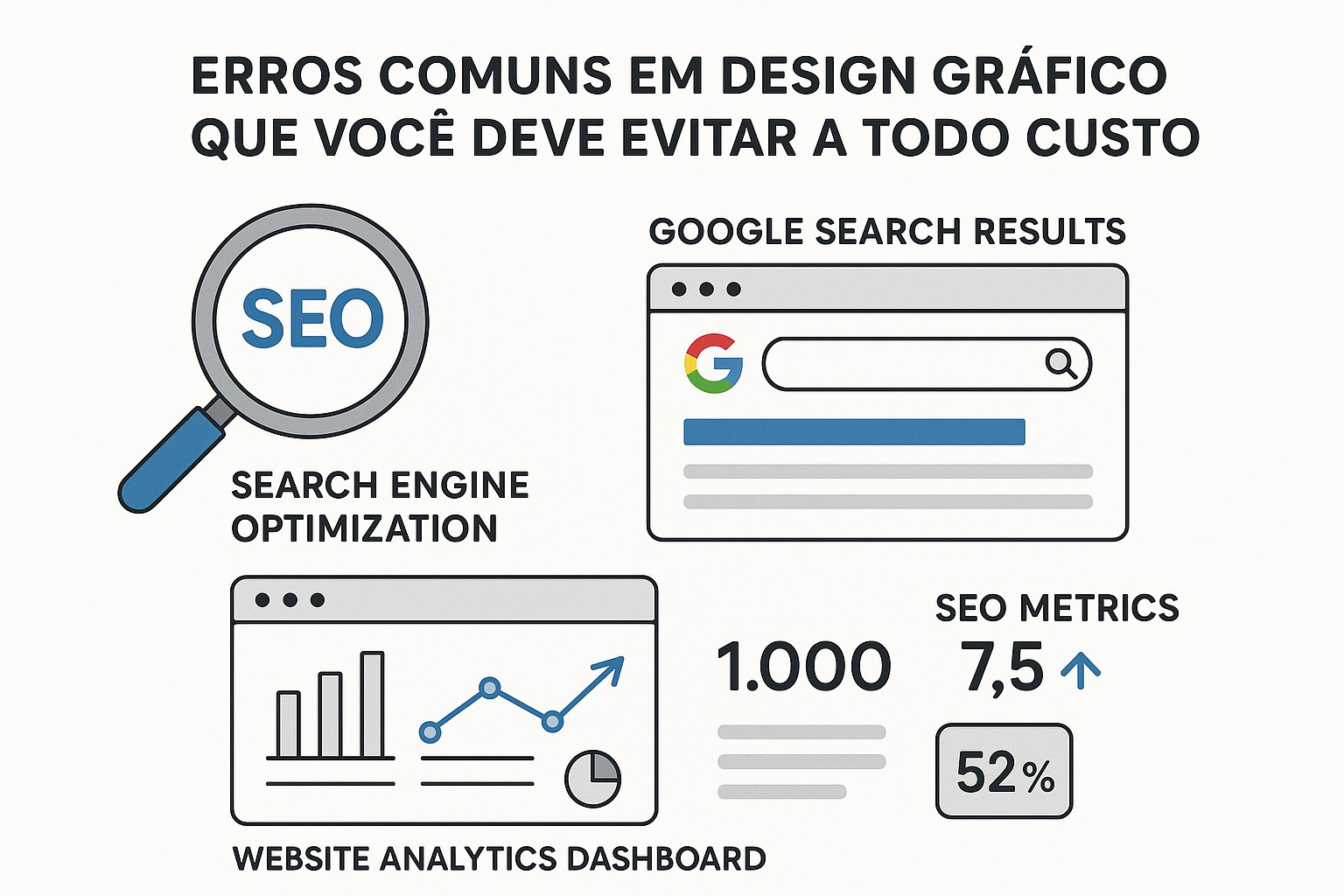 Ilustración sobre erros comuns design grafico
