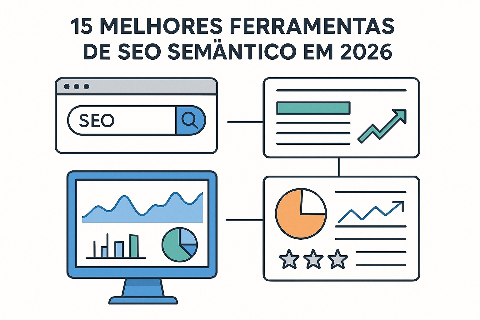 Painel das melhores ferramentas SEO semântico: análise de entidades, topical authority e clusters temáticos