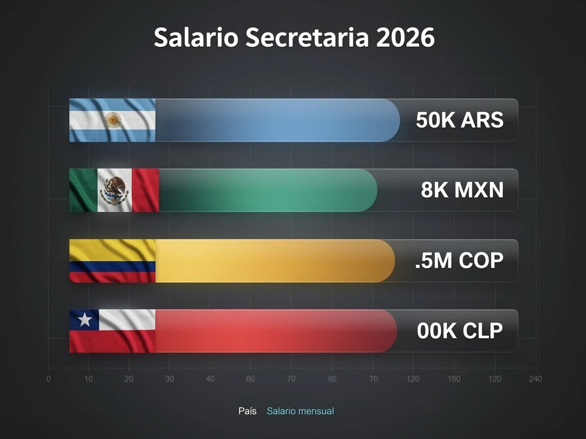 Salário de secretária 2026 por país: Argentina, México, Colômbia, Chile