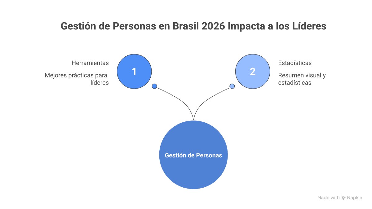 Infográfico mostrando os 5 pilares da gestão de pessoas no Brasil em 2026: Liderança Humanizada, Tecnologia e IA, Bem-Estar e Saúde Mental, DE&I, e Desenvolvimento Contínuo.