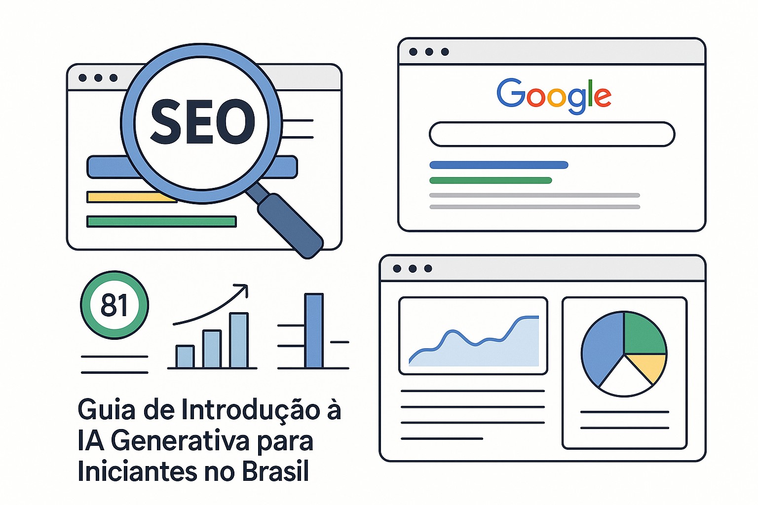 Diagrama introdutório de IA generativa para iniciantes: conceitos básicos, tipos de modelos e aplicações práticas