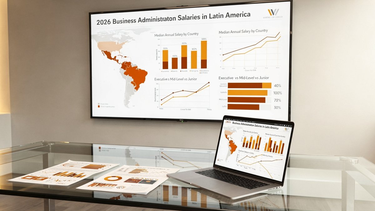 Administrador de empresas analisando relat&oacute;rios salariais e KPIs