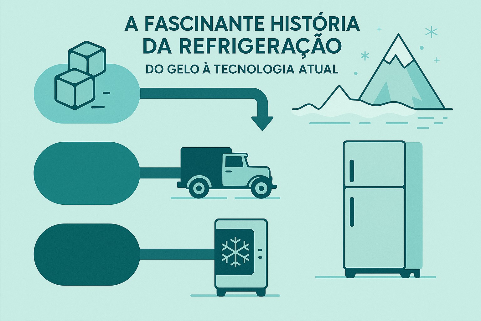 Infografía: conceitos chave de A Fascinante História da Refrigeração: Do Gelo à Tecnologia Atual