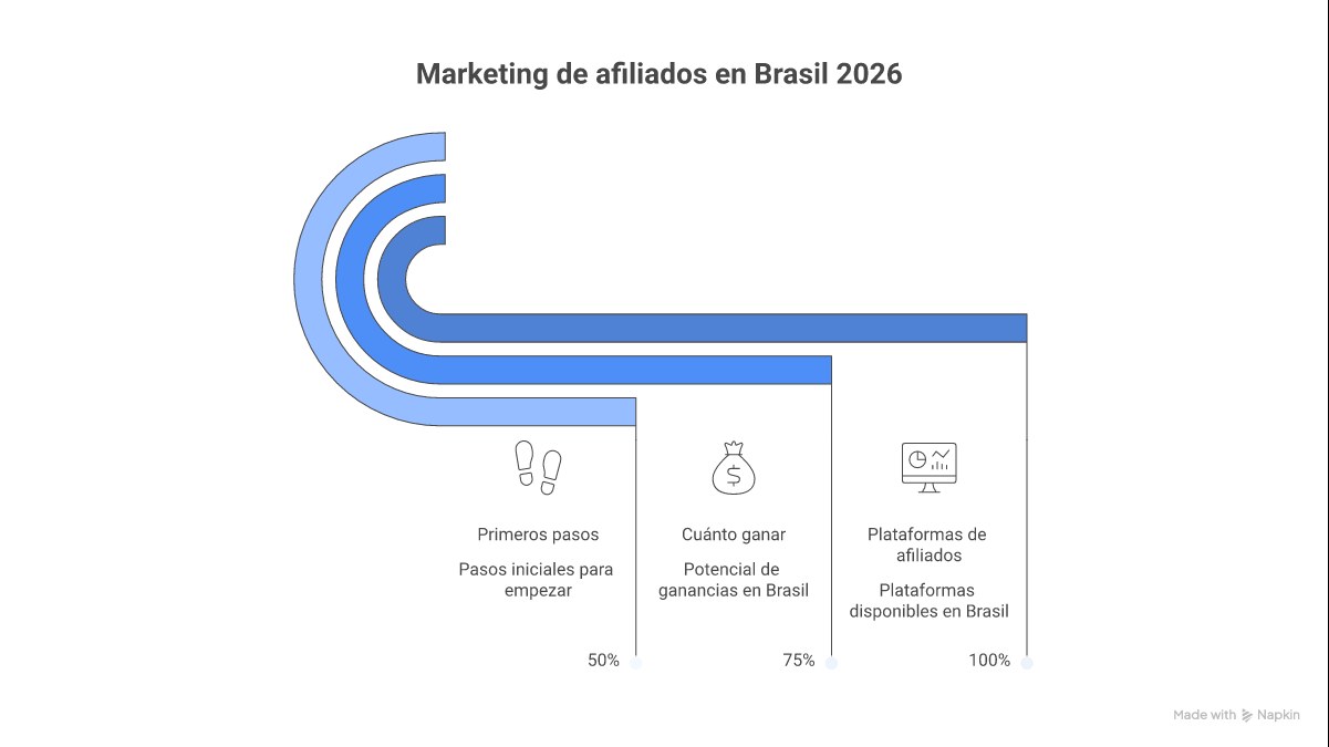 Infográfico mostrando o ciclo do marketing de afiliados em 4 passos: 1. Escolha de um nicho e produto. 2. Criação de conteúdo de valor (blog, vídeo). 3. Promoção e geração de tráfego. 4. Análise de resultados e otimização.