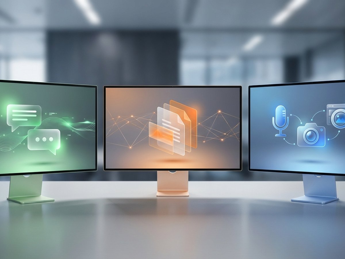 Comparação visual dos três principais chatbots de IA: ChatGPT, Claude e Gemini