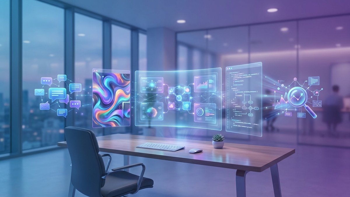 Colagem de logos de ferramentas de IA 2026: ChatGPT, Claude, Gemini, Midjourney, Copilot e Perplexity