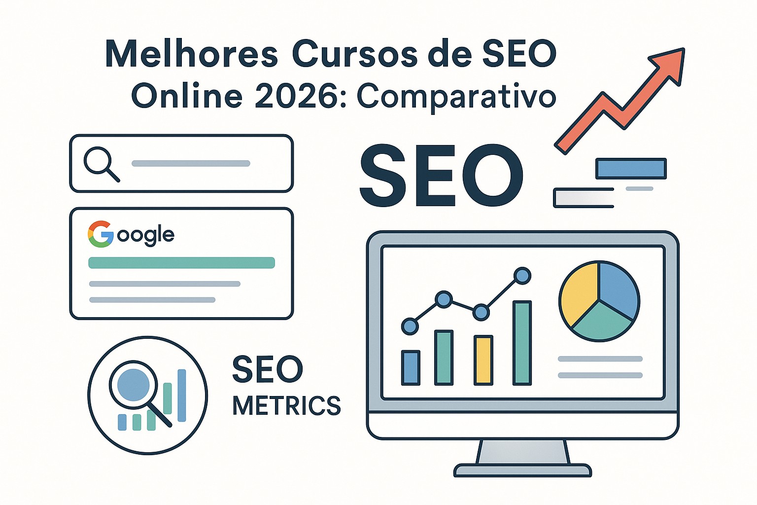 Comparativo visual dos melhores cursos de SEO online no Brasil 2026: conteúdo, duração e certificados
