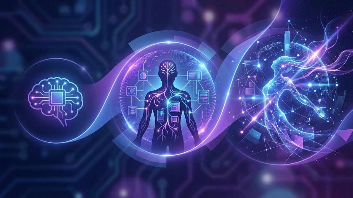 Ilustração conceitual da progressão de capacidades: IA estreita (ANI), IA geral (AGI) e superinteligência (ASI).