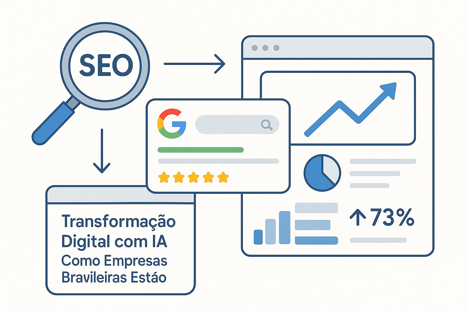 Diagrama de transformação digital com IA para empresas brasileiras: etapas, tecnologias e casos de sucesso