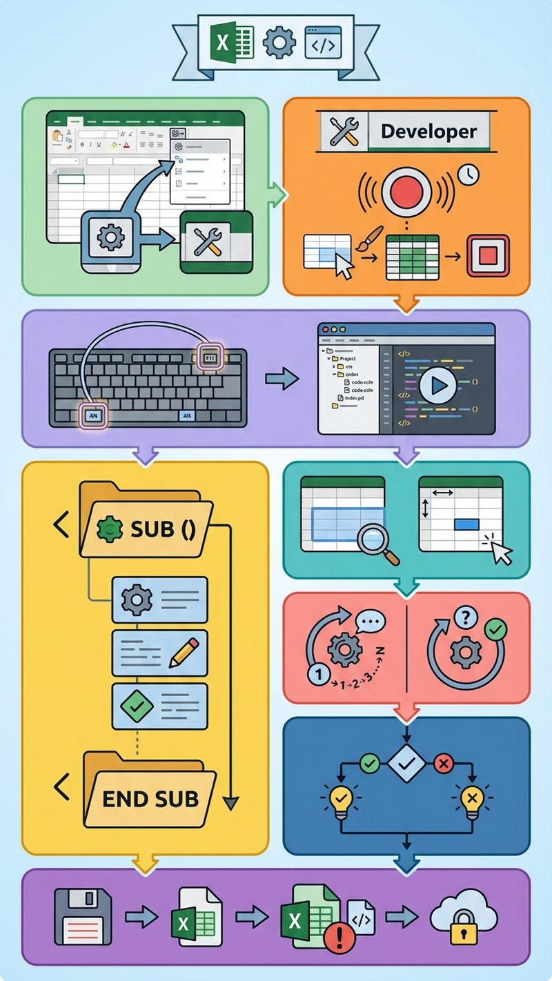 Infografia passo a passo para criar macros no Excel com VBA
