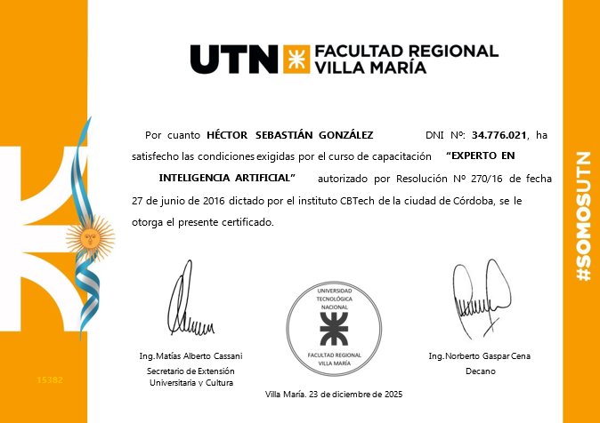 Certificado de Universidad Tecnologica Nacional - Instituto CBTech - Cursos a Distancia